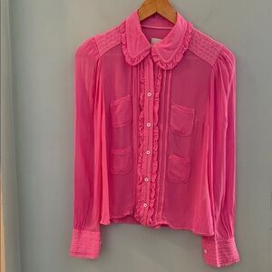 Maeve Vibrant Pink Ruffled Blouse - XXS